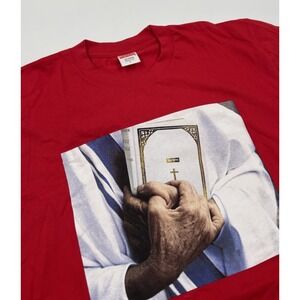 Supreme Men's L Jesus Slate Pre-Shrunk Red Graphic Y2K‎ Short Sleeve Shirt
